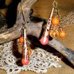 Beaded Dangle Earrings - Orange Elegance -..