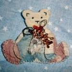 Quilted Teddy Bear Pin Brooch Made From Vintage..