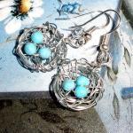 Birds Nest Earrings - Wire And Beads With Silver..