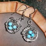 Birds Nest Earrings - Wire And Beads With Silver..