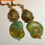 Gorgeous Green Earrings Czech Glass Fossil With..
