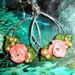 Rose Earrings With Vintage Pearls On Silver Plated..