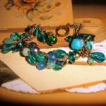 Blue Green Bracelet - Woven Wire - One Of A Kind