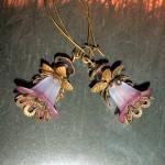 Flower Earrings With Bronze And Hand-dyed Flower..