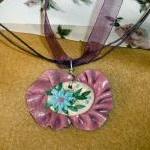 Ruffled Pendant Necklace Polymer Clay Flower..