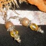 Beaded Dangle Earrings In Champagne And Golden..