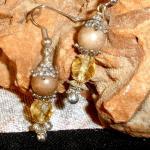 Beaded Dangle Earrings In Champagne And Golden..