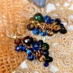 Beaded Cluster Earrings In Royal Blue, Green, And..