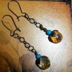 Long Dangle Earrings Amber And Turquoise Colors