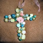 Beaded Cross Ornament Large Pendant Polymer Clay..