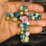 Beaded Cross Ornament Large Pendant Polymer Clay..