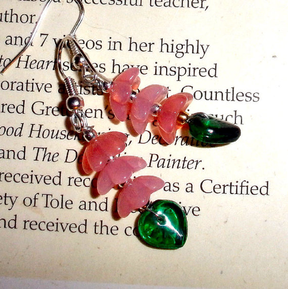 Czech Glass Stacked Flower Earrings In Pink And Green