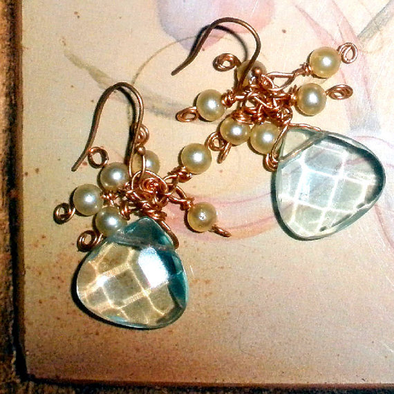 Luscious Earrings Bridal Or Special Occasion Aqua And Pearl