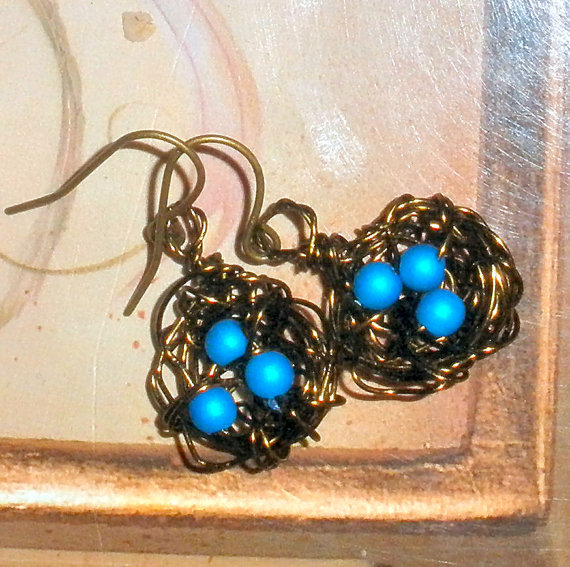 Birds Nest Earrings - Bronze Wire With Bronze Earwires