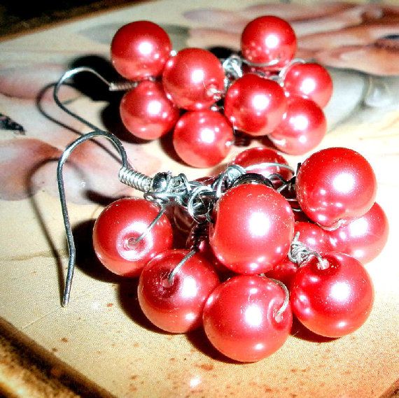 Large Cluster Earrings With Pink Glass Pearls