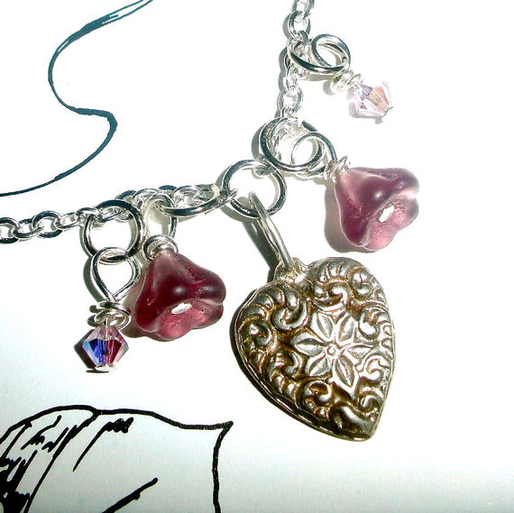Silver Heart Necklace With Czech Glass And Swarovski Crystals