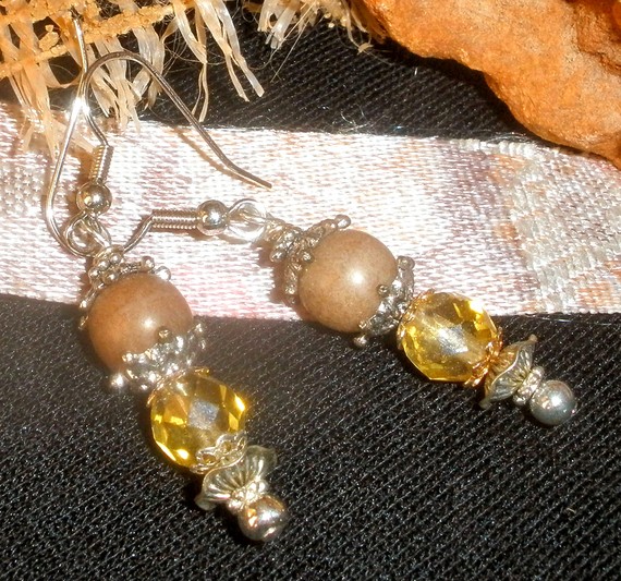 Beaded Dangle Earrings In Champagne And Golden Topaz