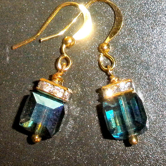 Gorgeous Swarovski Cube Earrings With Rhinestones And Gold-filled Earwires