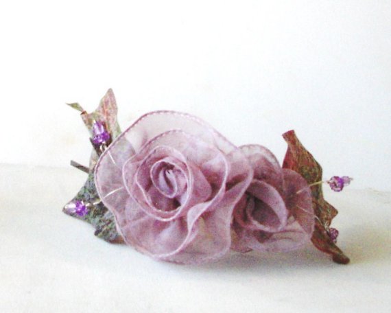 Ribbon Rose Headband With Light Violet Ribbon Roses